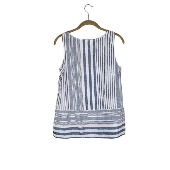 J Jill Love Linen Blue White Cabana Stripe Sleeveless Tank Top Womens Size Small - Picture 2 of 6